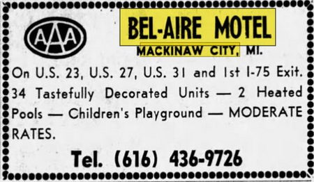 Bel-Aire Motel (Great Lakes Inn, Bel Aire Motel) - May 18 1972 Ad (newer photo)